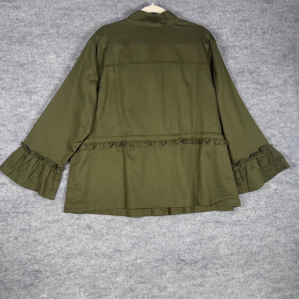 J. Jill Size-2X Women Utility Jacket Olive Green Ruffle Cotton Tencel - Picture 2 of 9